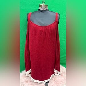 Wet Seal Red Cold Shoulder Tunic Dress with Crochet Lace Trim - Size M